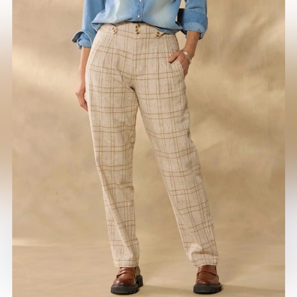 Sundance Vivienne Pleated Cotton Linen Blend Straight Leg Pants